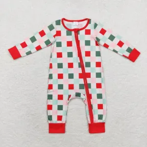 LR1197  Bamboo baby boy clothes gingham boy christmas winter romper