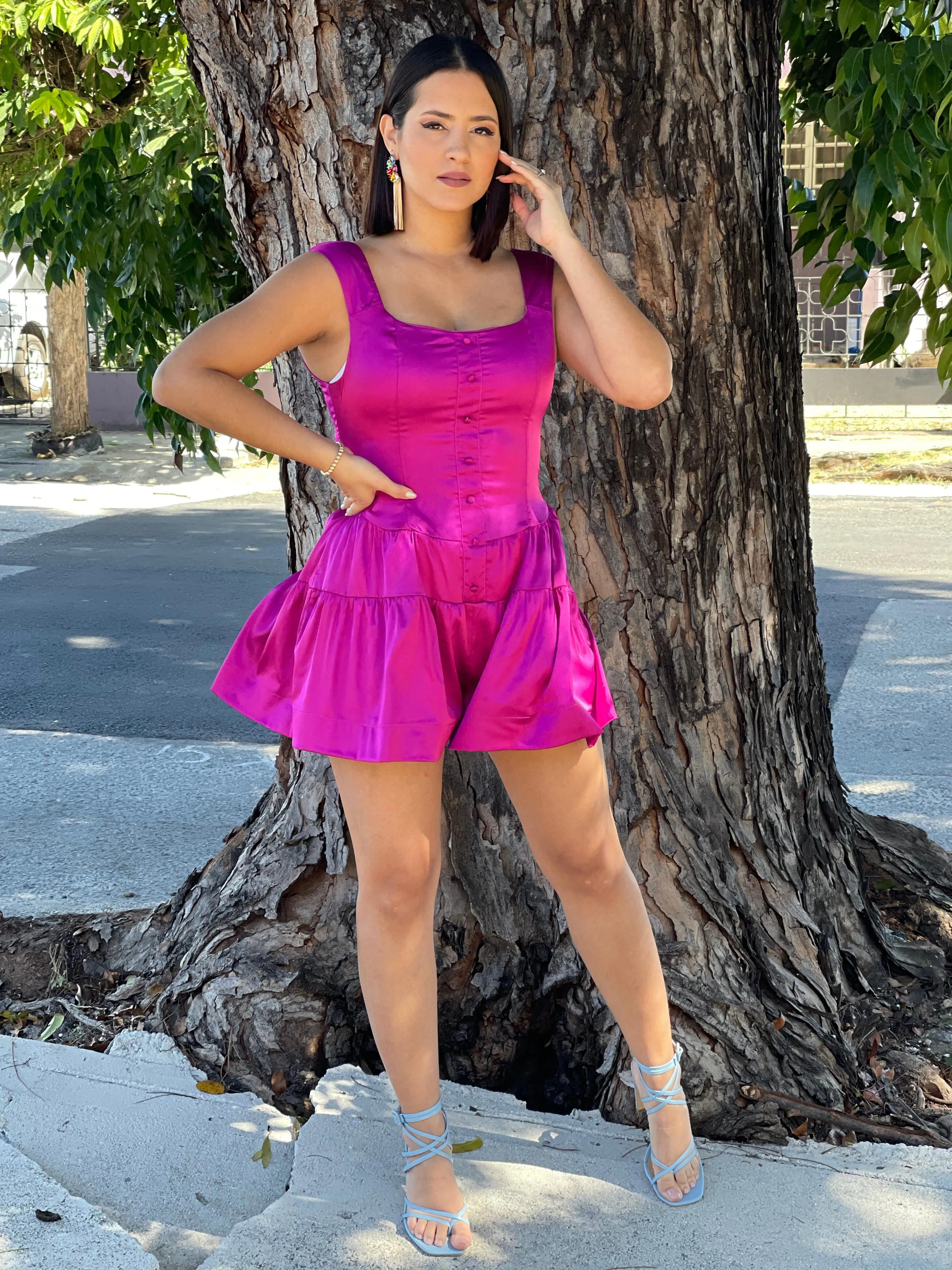 Magenta Satin Romper