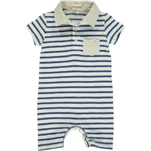 Me & Henry Navy/White Micro Stripe Polo Romper