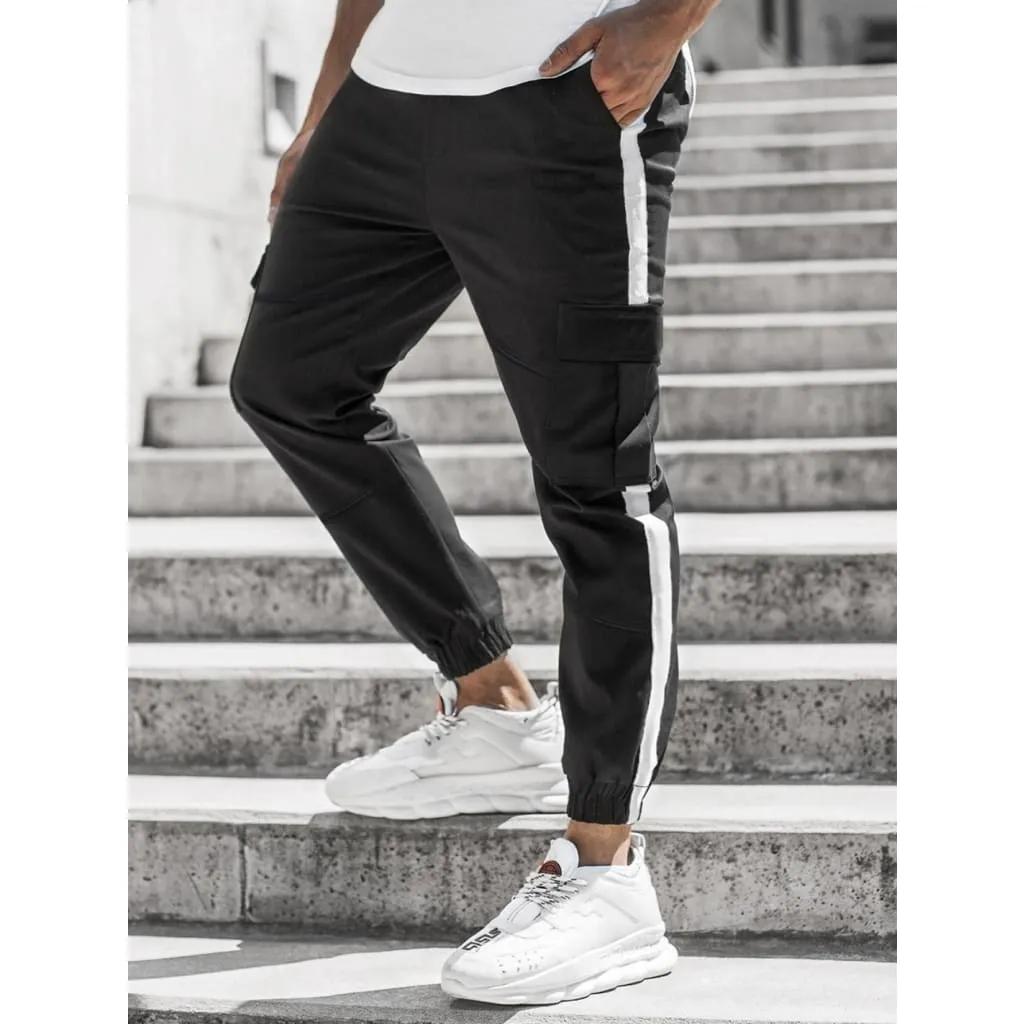 Men Side Stripe Drawstring Waist Cargo Jogger Pants