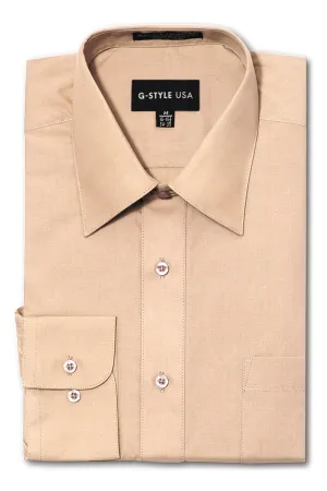 Men's Basic Solid Color Button Up Dress Shirt (Blush)