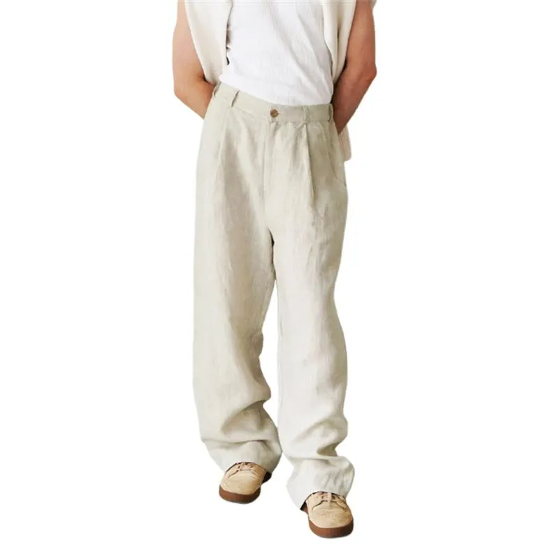 Men's Casual Loose Linen Pleated High Waist Breathable Pants 55586737M