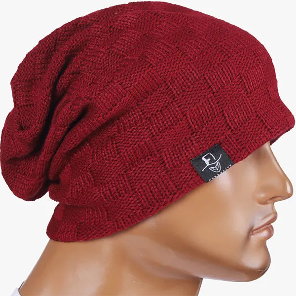 Mens Checked Knit Slouch Beanie Hat B5021