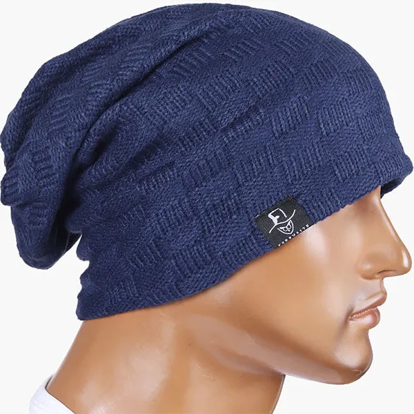 Mens Checked Knit Slouch Beanie Hat B5021