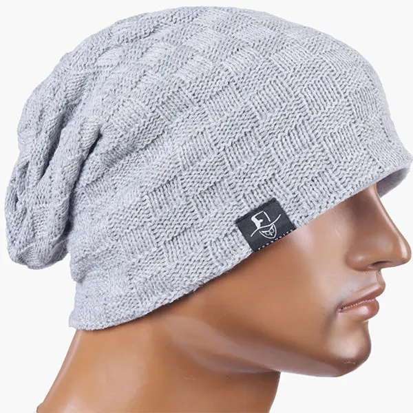 Mens Checked Knit Slouch Beanie Hat B5021