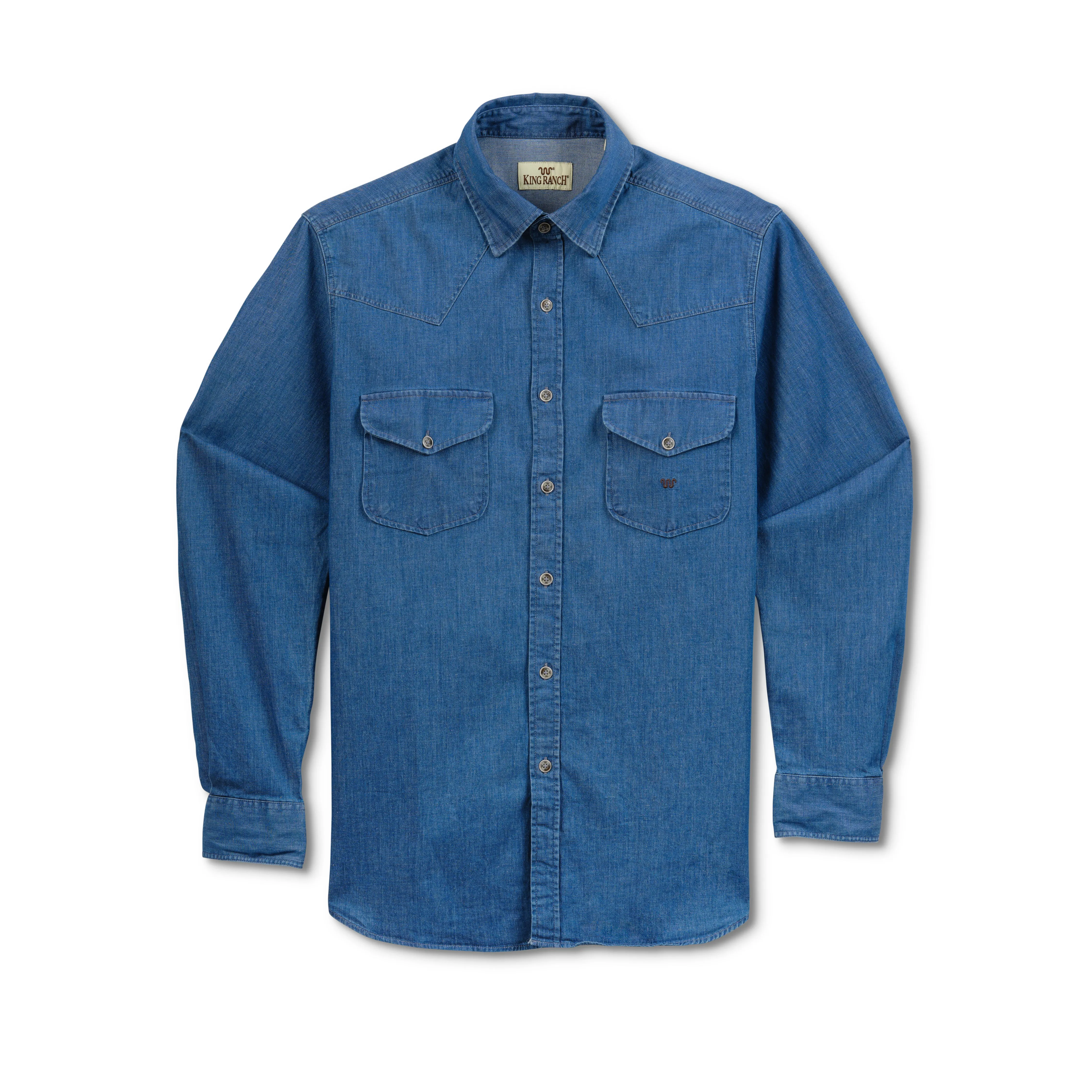 Men's Light Denim Wash Hidden Button Collar Shirt