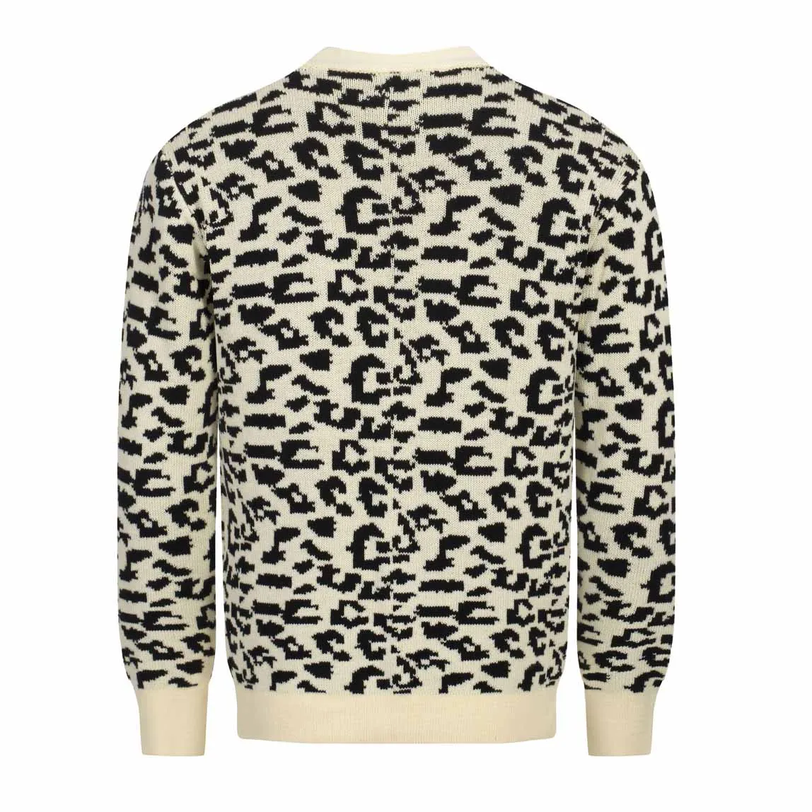 Men's vintage leopard print jacquard cardigan sweater