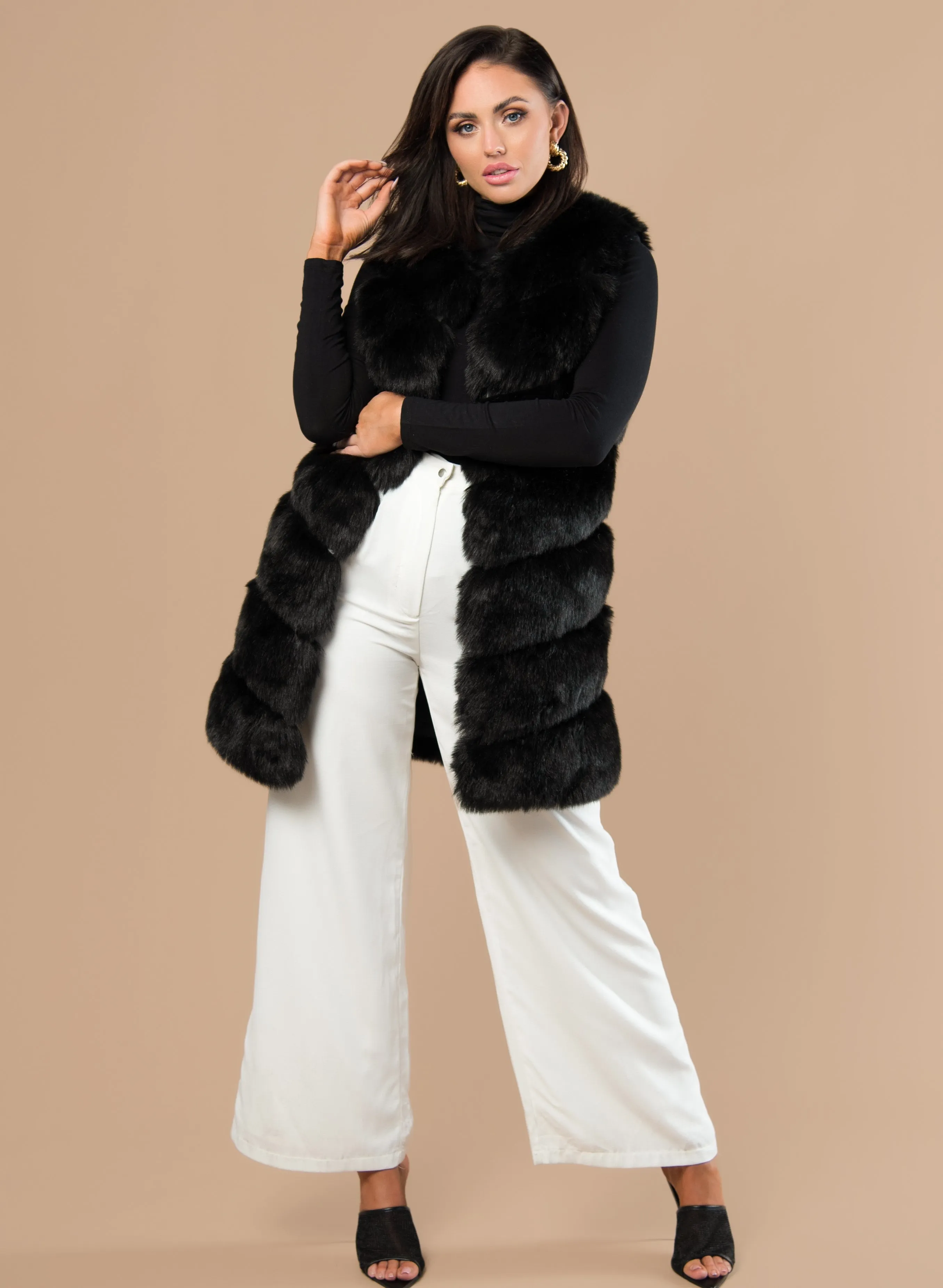 Mid-Length Slanted Faux Fur Gilet