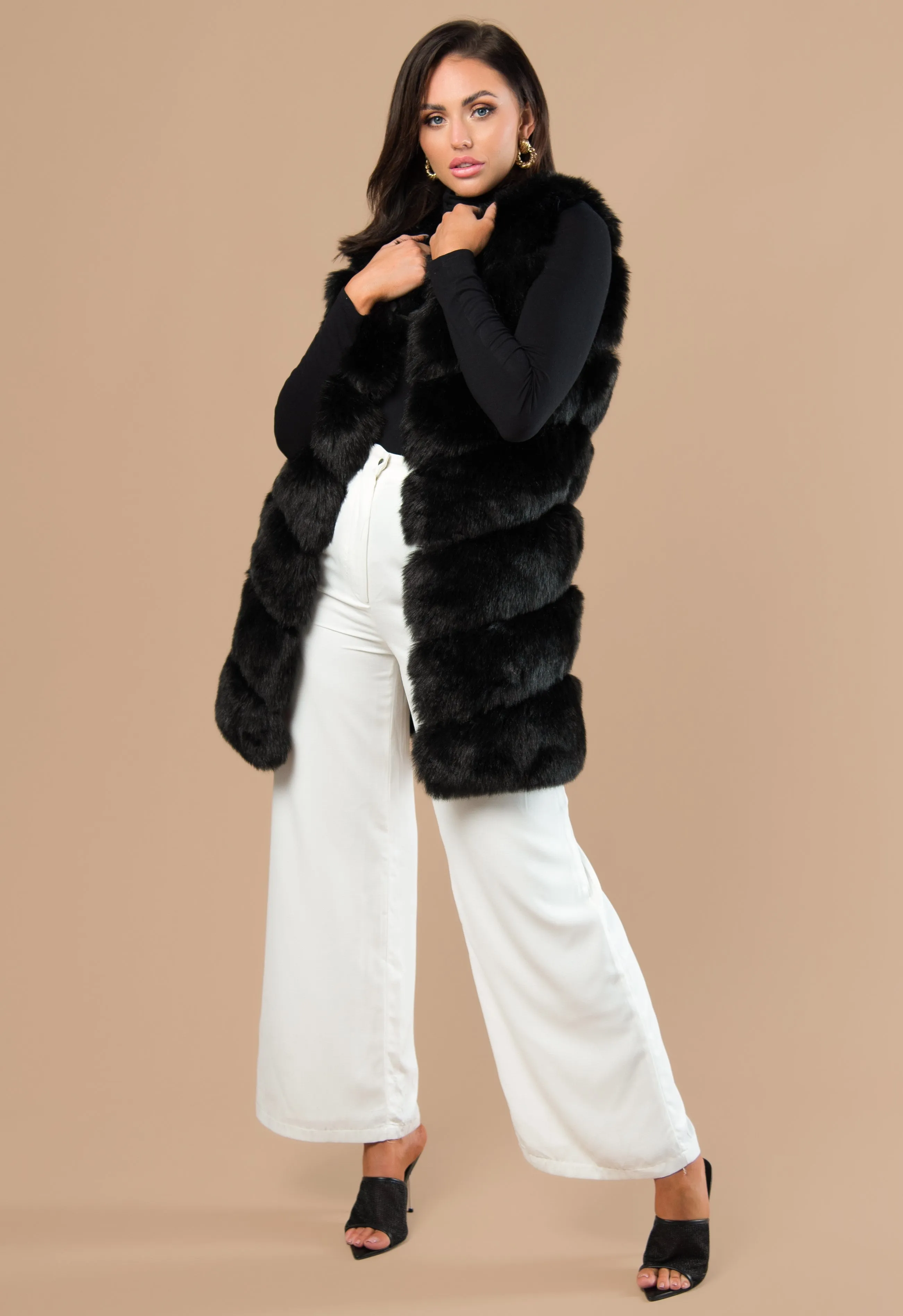 Mid-Length Slanted Faux Fur Gilet