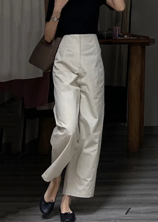 Modern Beige High Waist Patchwork Cotton Wide Leg Pants Fall LY9095