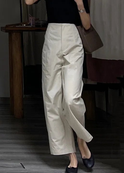 Modern Beige High Waist Patchwork Cotton Wide Leg Pants Fall LY9095