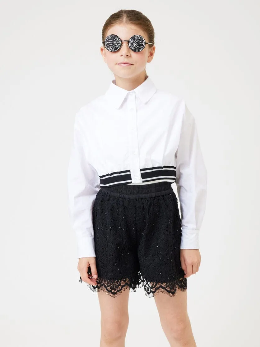 Monnalisa Girls Cropped Shirt in White