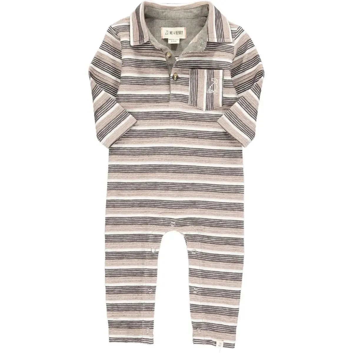 Mushroom textured stripe polo romper | Me & Henry