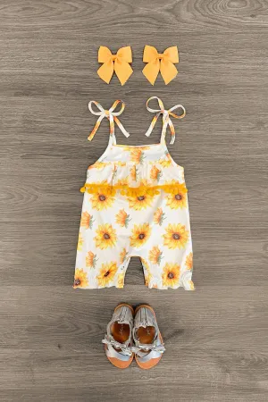 Mustard Pom Pom & Sunflower Tie Romper