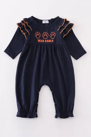 Navy war eagle embroidery girl romper