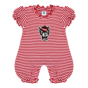 NC State Wolfpack Red and White Striped Wolfhead Bubble Romper