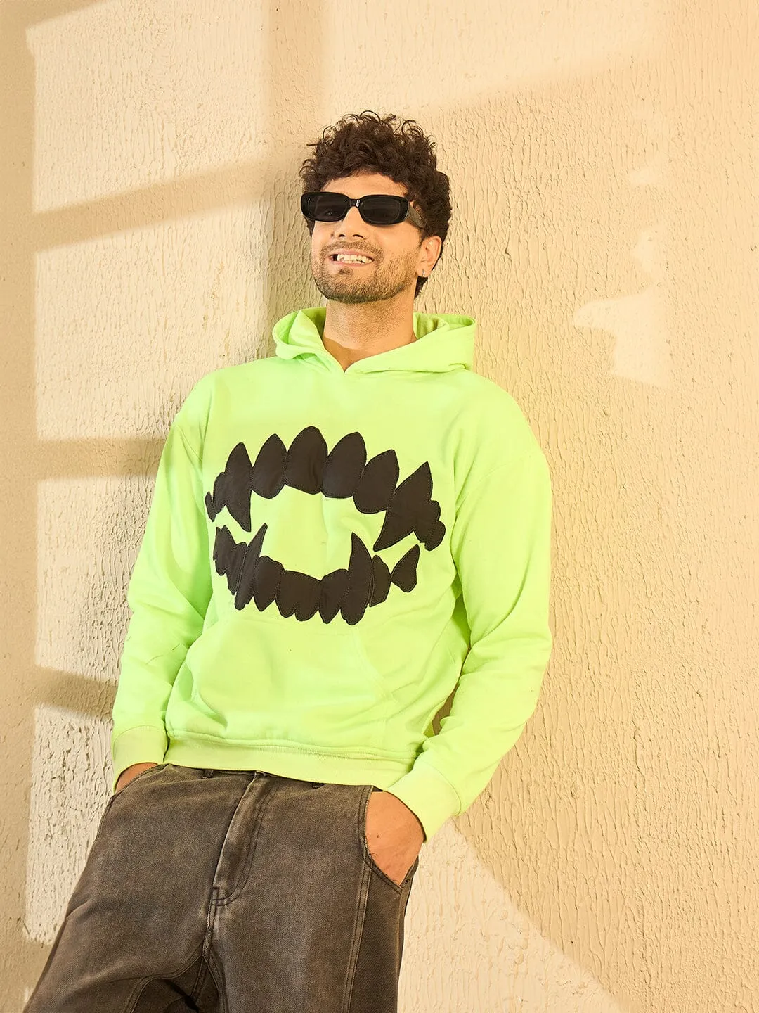 Neon Fangs Embroidery Oversized Hoodie