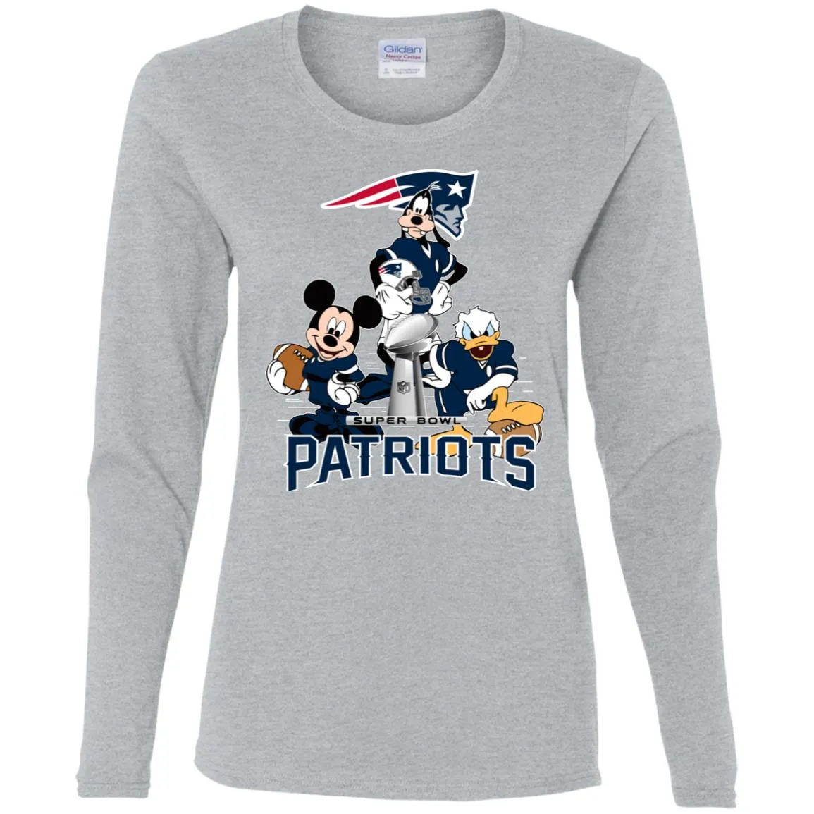 Nfl - New England Patriots Donald Duck Goofy Mickey Mouse Super Bowl 2019 Football Women Long Sleeve Shirt