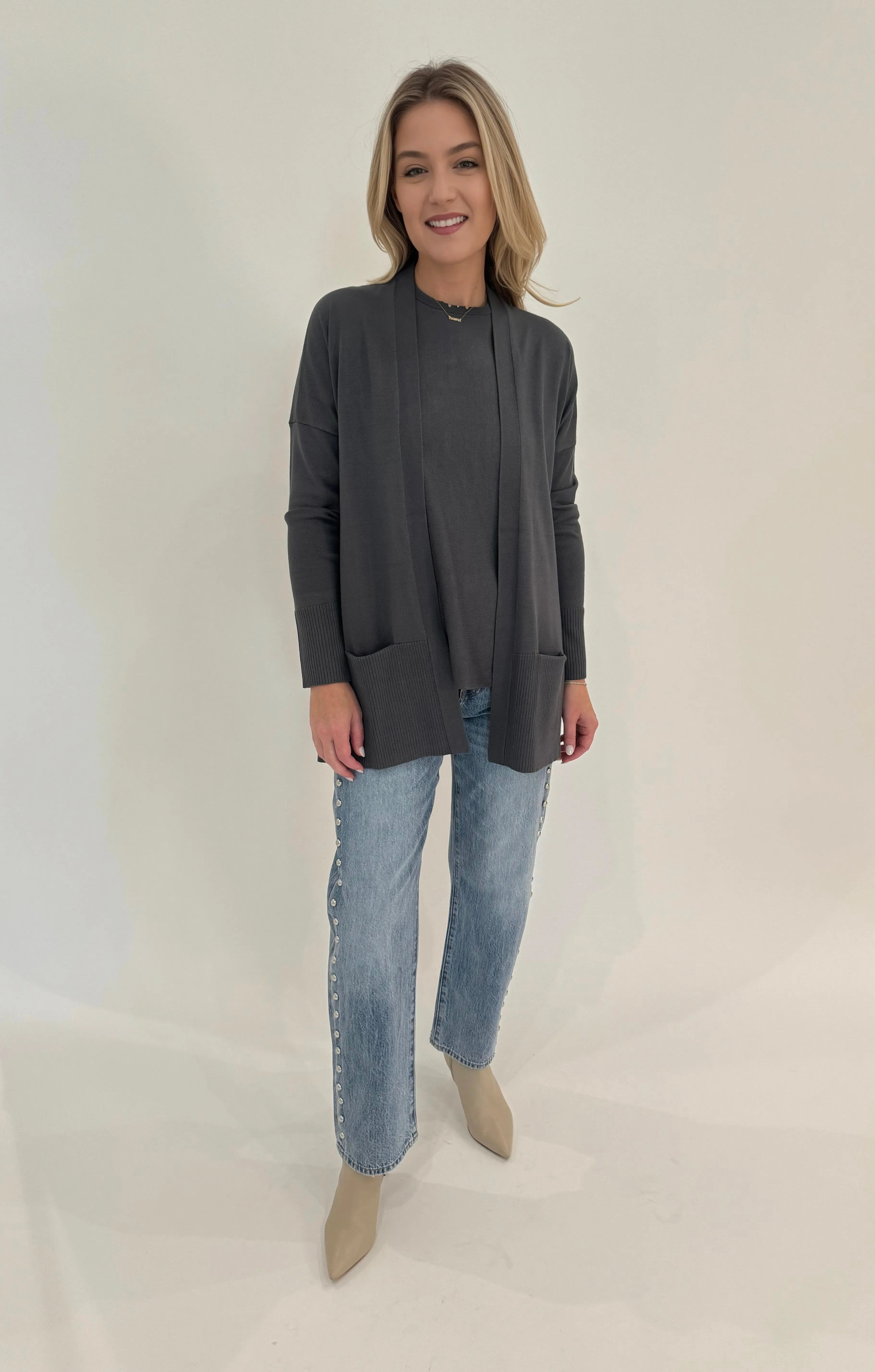 Olivia Long Open Cardigan - Tornado