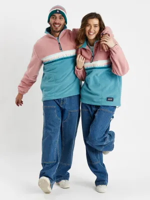 One Eighty 1/4 Zip Fleece Dusty Pink & Steel Blue