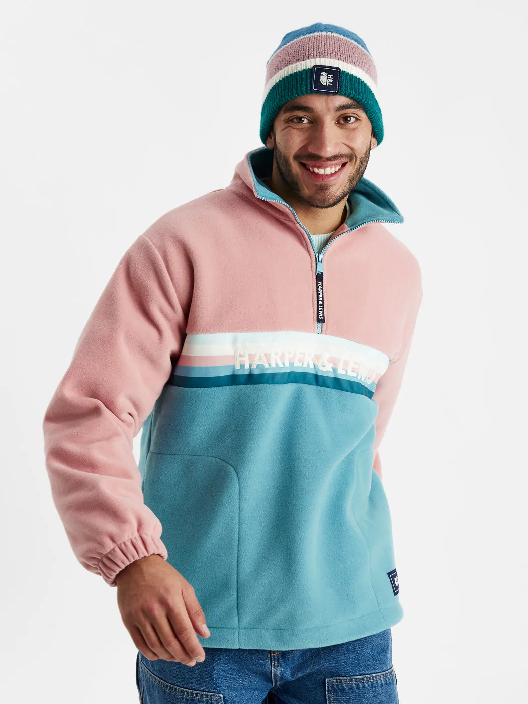 One Eighty 1/4 Zip Fleece Dusty Pink & Steel Blue