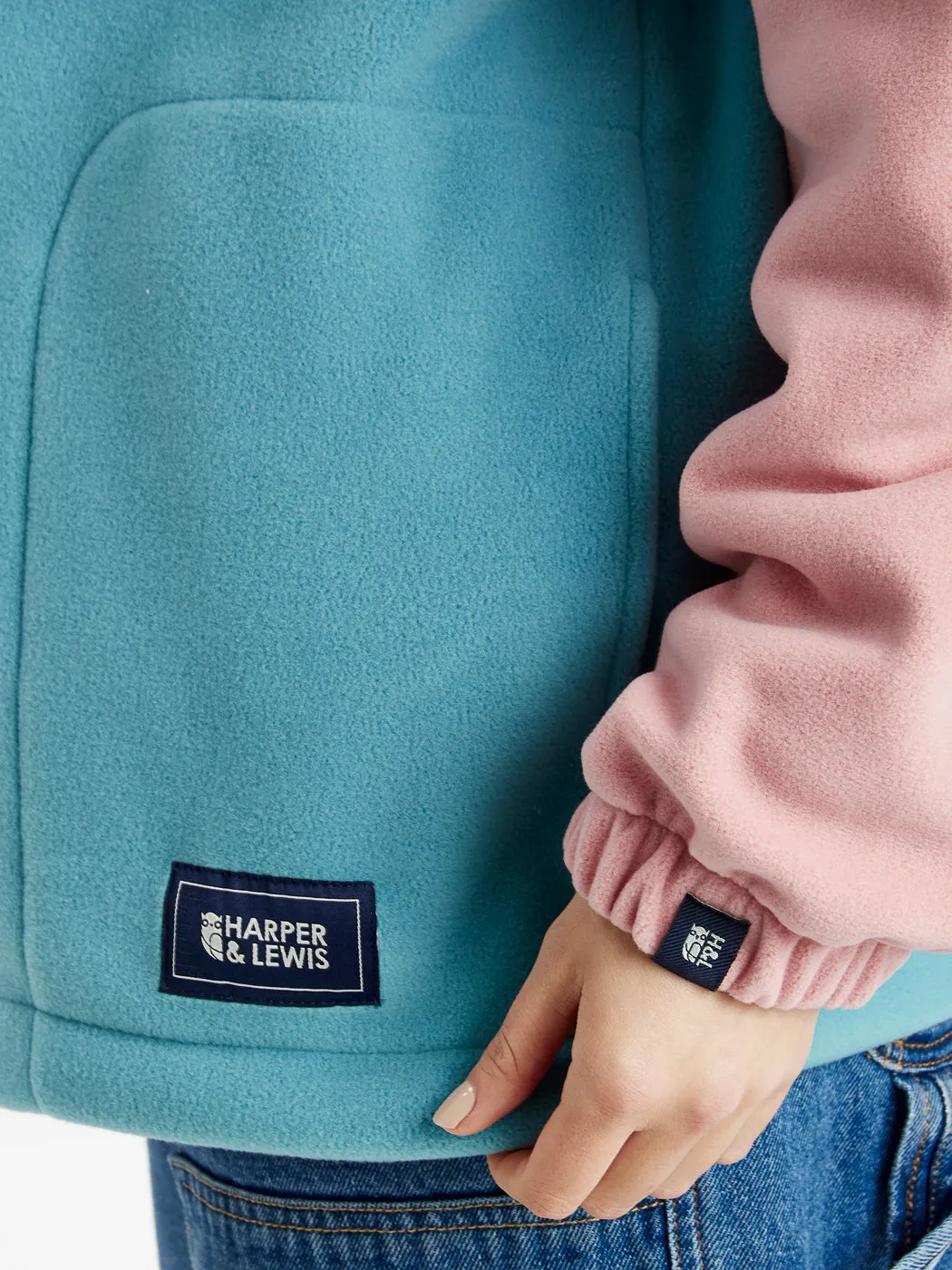 One Eighty 1/4 Zip Fleece Dusty Pink & Steel Blue