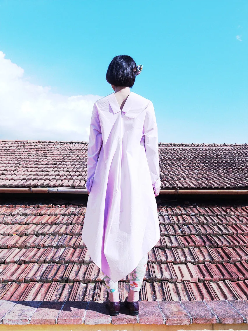 Origami Cotton Shirt Dress / Pink