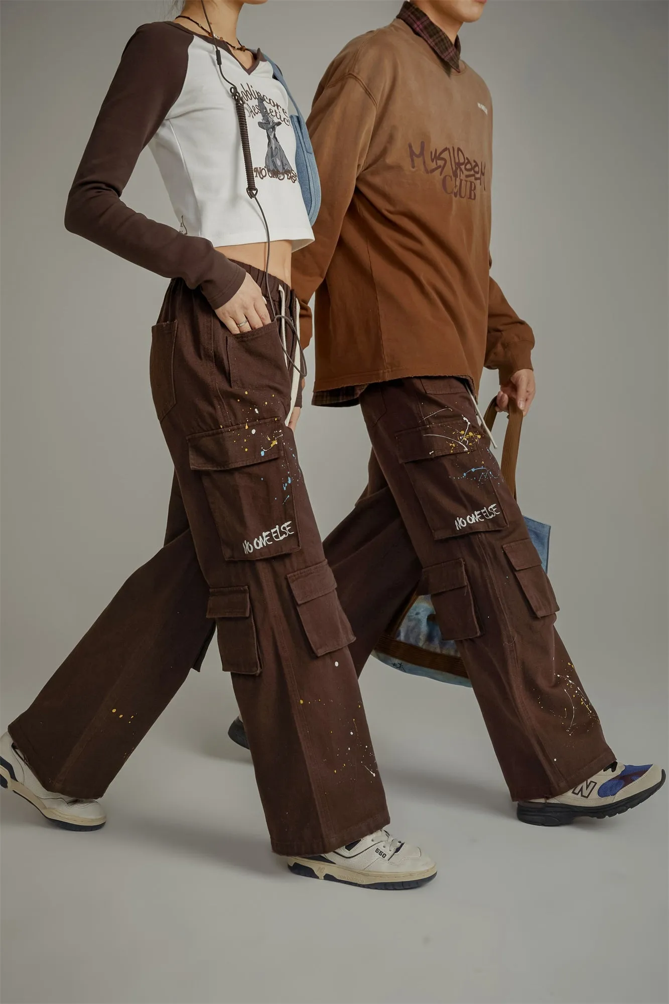 Paint Waist Banding Wide Cargo Pants