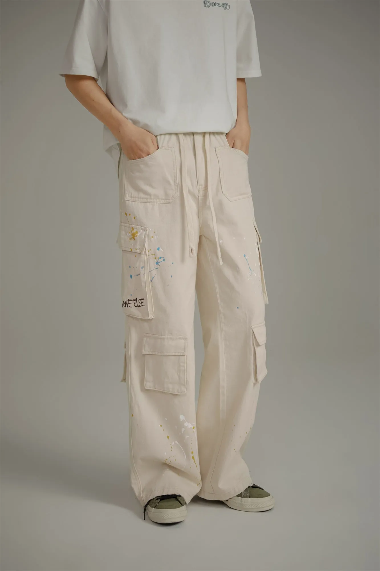 Paint Waist Banding Wide Cargo Pants