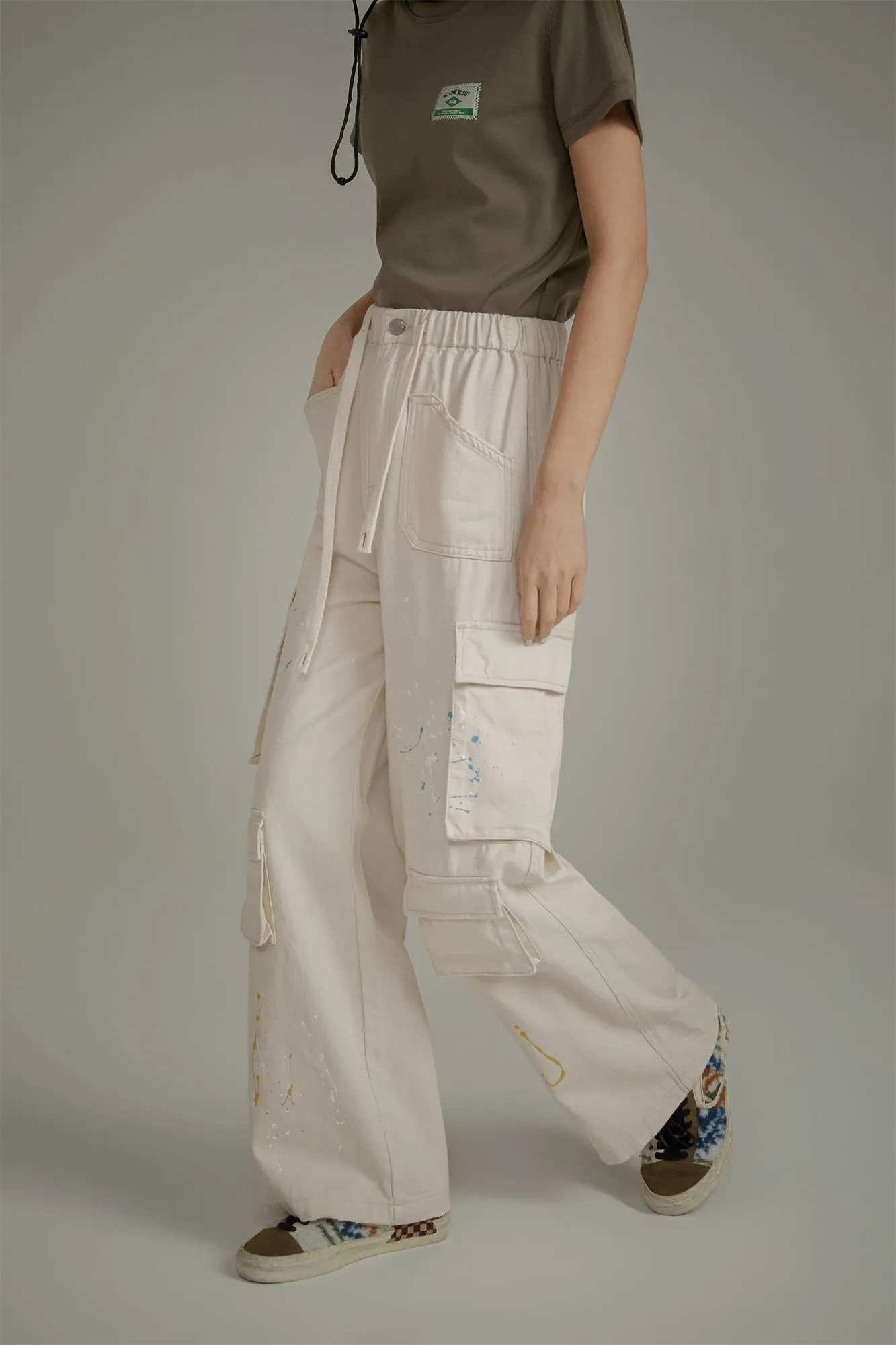 Paint Waist Banding Wide Cargo Pants