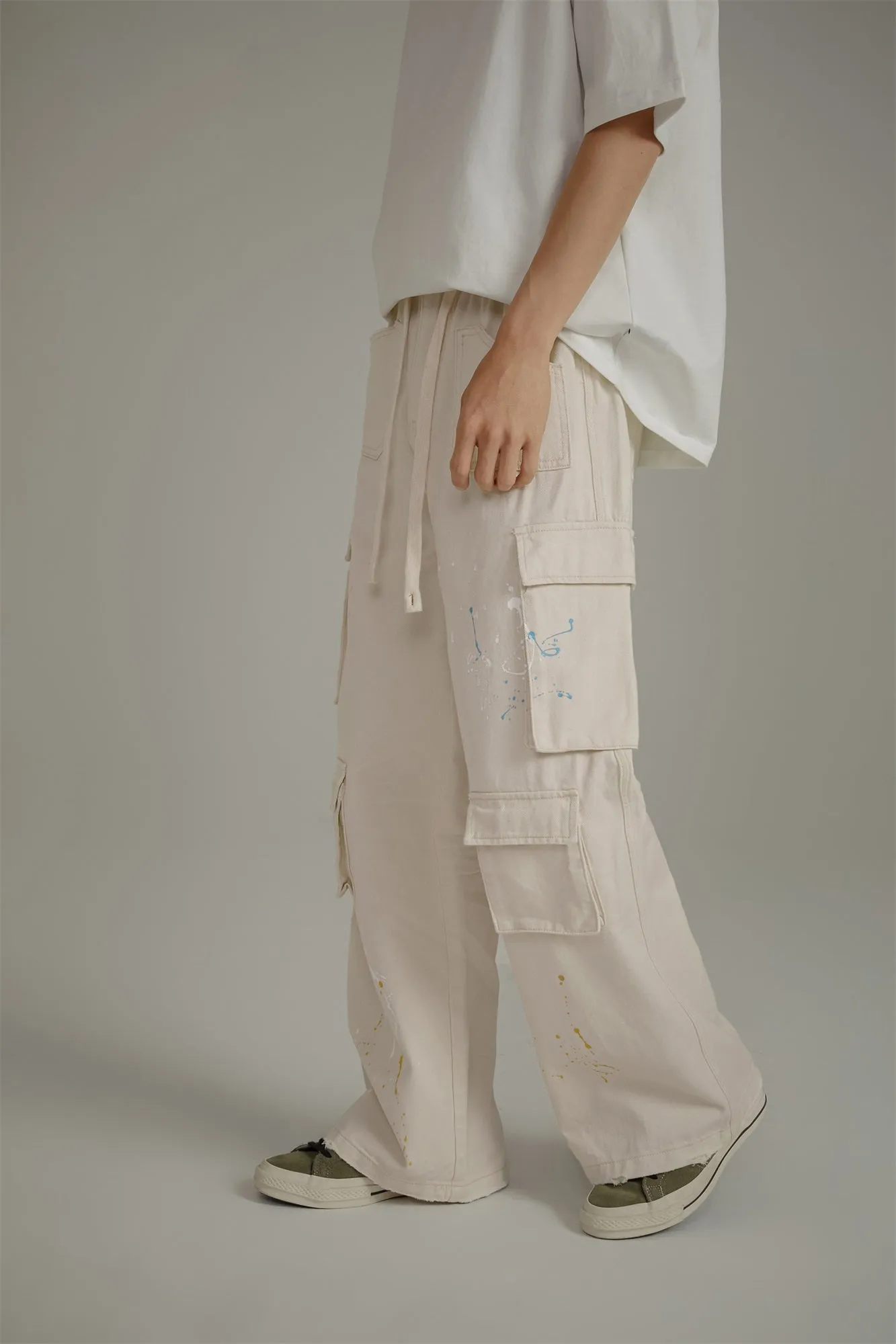 Paint Waist Banding Wide Cargo Pants