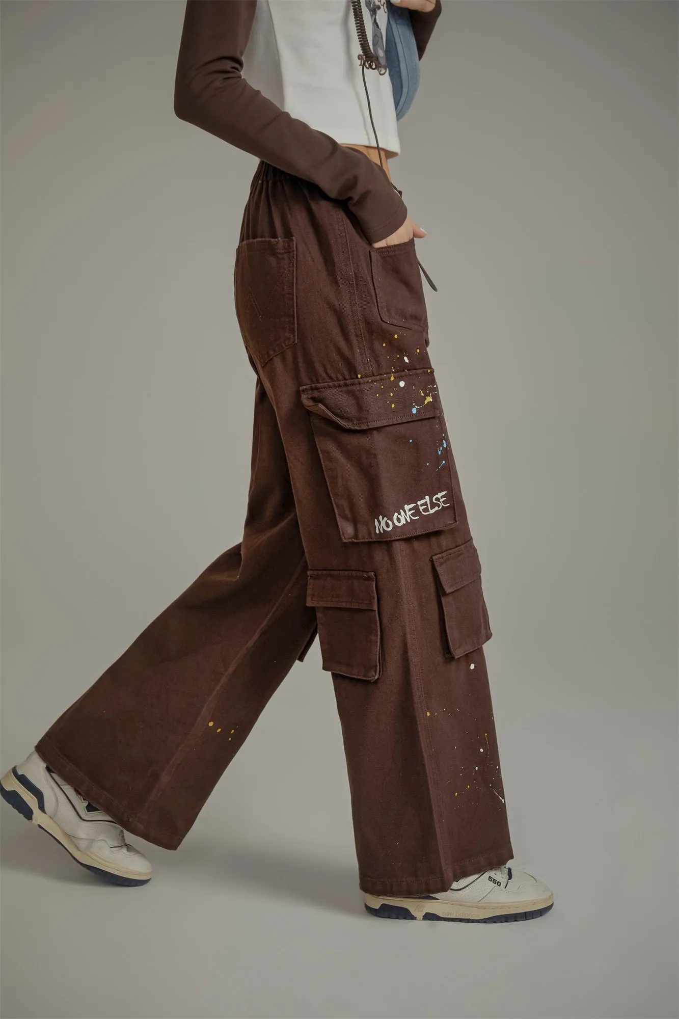 Paint Waist Banding Wide Cargo Pants