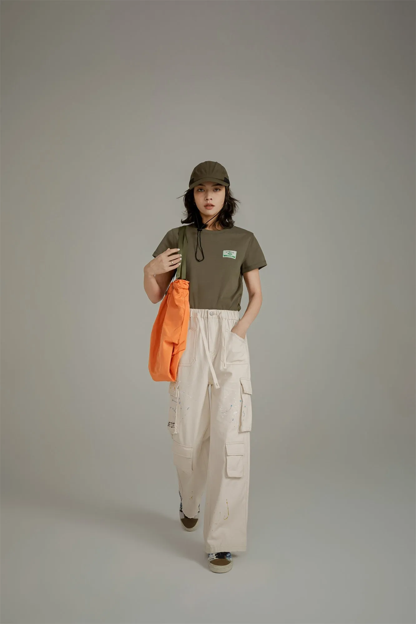 Paint Waist Banding Wide Cargo Pants