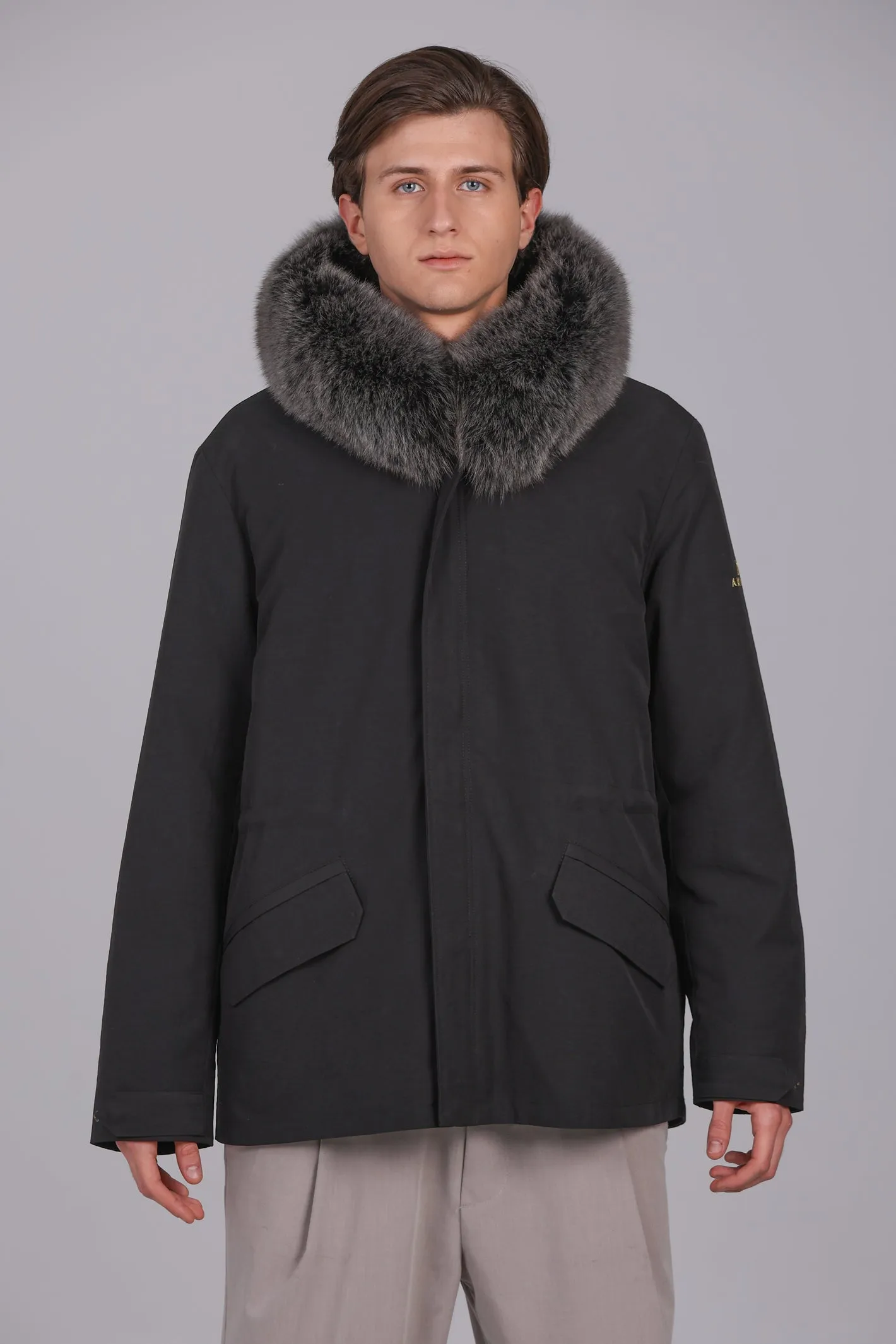 Parka corto in misto cotone impermeabile volpe e rex rabbit