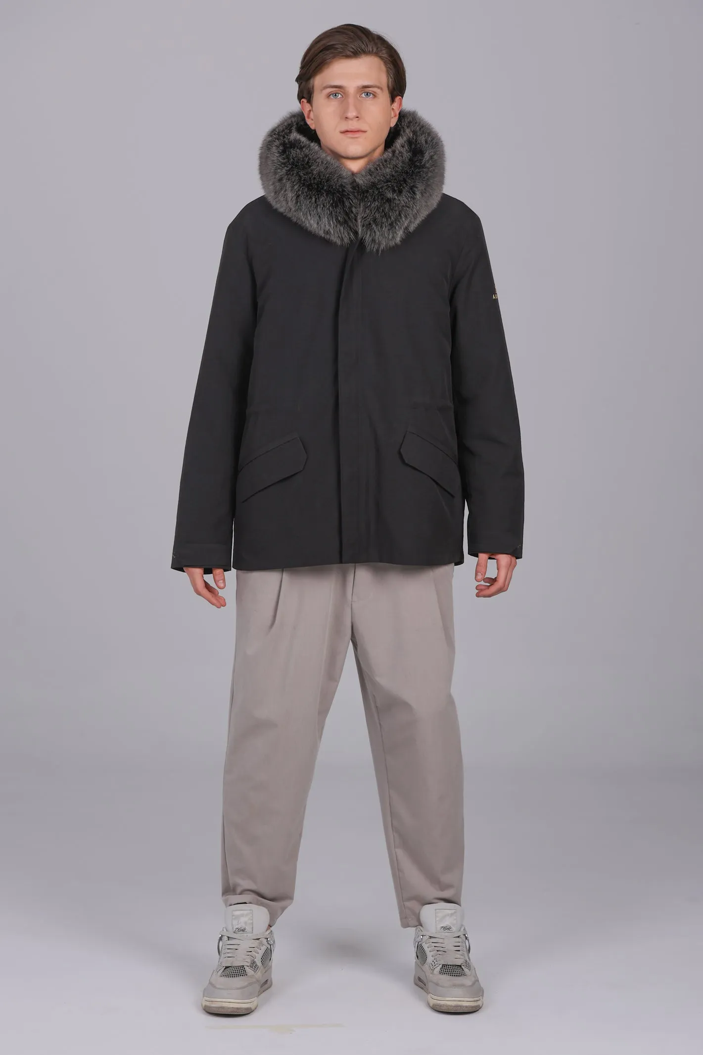 Parka corto in misto cotone impermeabile volpe e rex rabbit