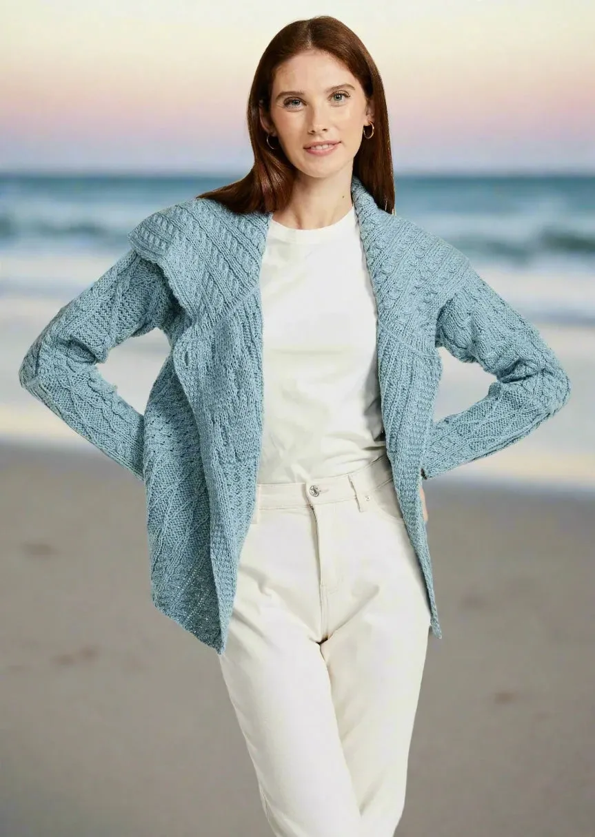 Patchwork Ladies Aran Cardigan | Mist Marl