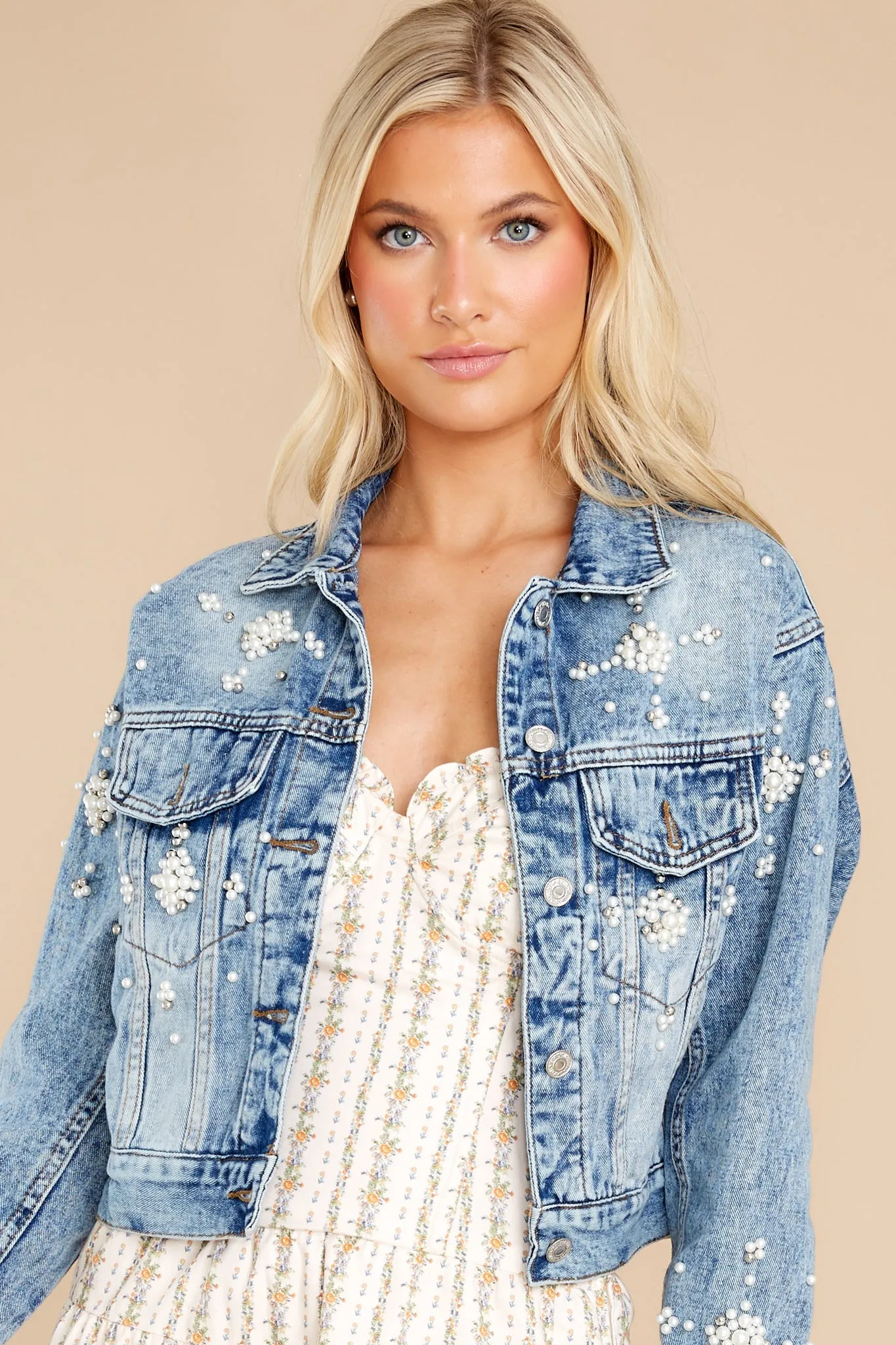 Pearl Girl Medium Wash Denim Jacket