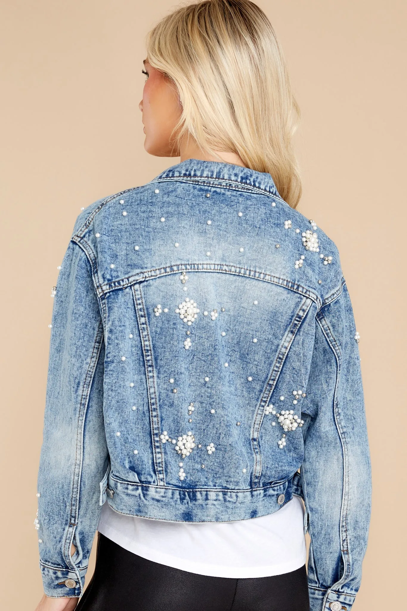 Pearl Girl Medium Wash Denim Jacket