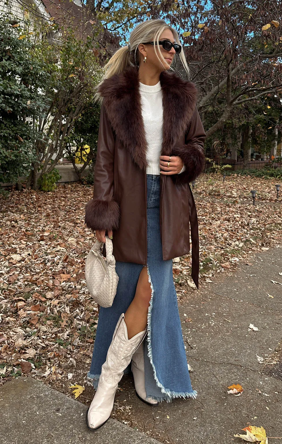 Penny Lane Coat ~ Cocoa Faux Leather with Faux Fur