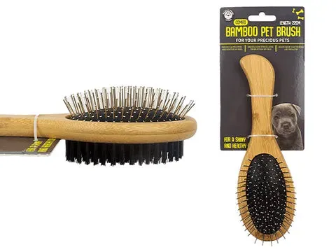 Pet Bamboo Dual Brush - 2 Sided: Bristle/Hard Pin