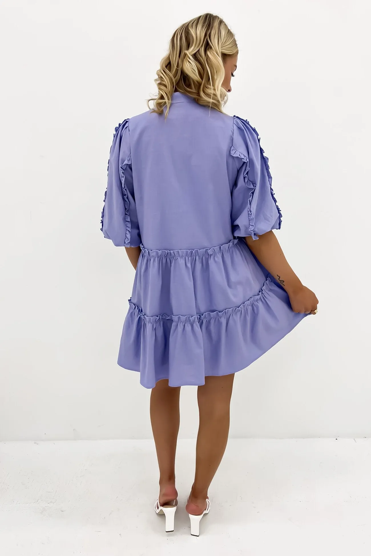 Petra Babydoll Frill Mini Dress Cornflower Blue