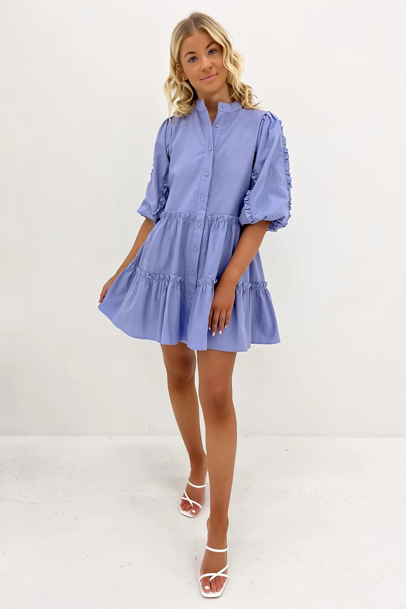 Petra Babydoll Frill Mini Dress Cornflower Blue