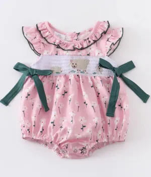 Pink Floral and Lamb Smocked Bubble Romper