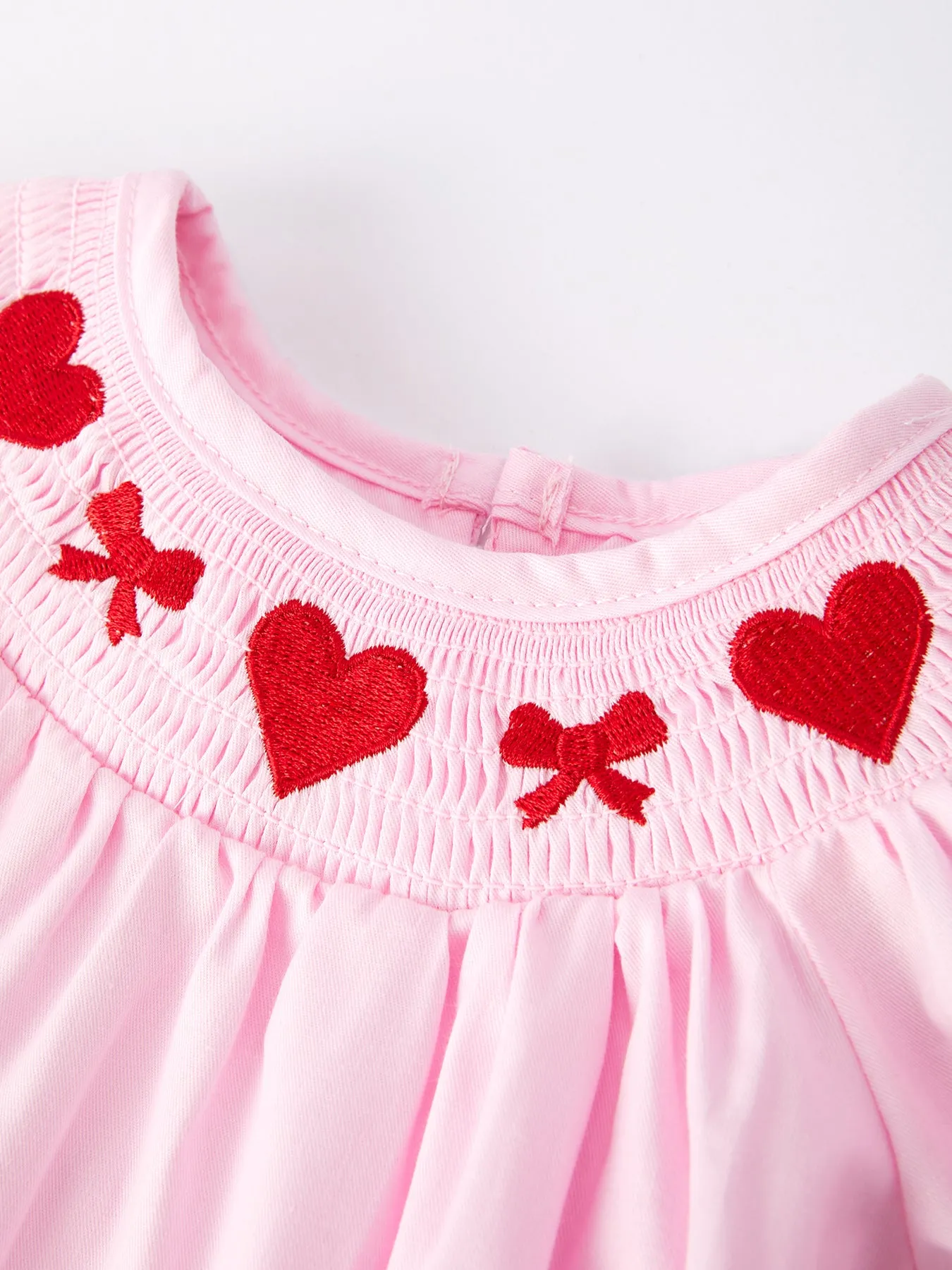 Pink Smocking Embroidery Long Sleeve Girls Romper