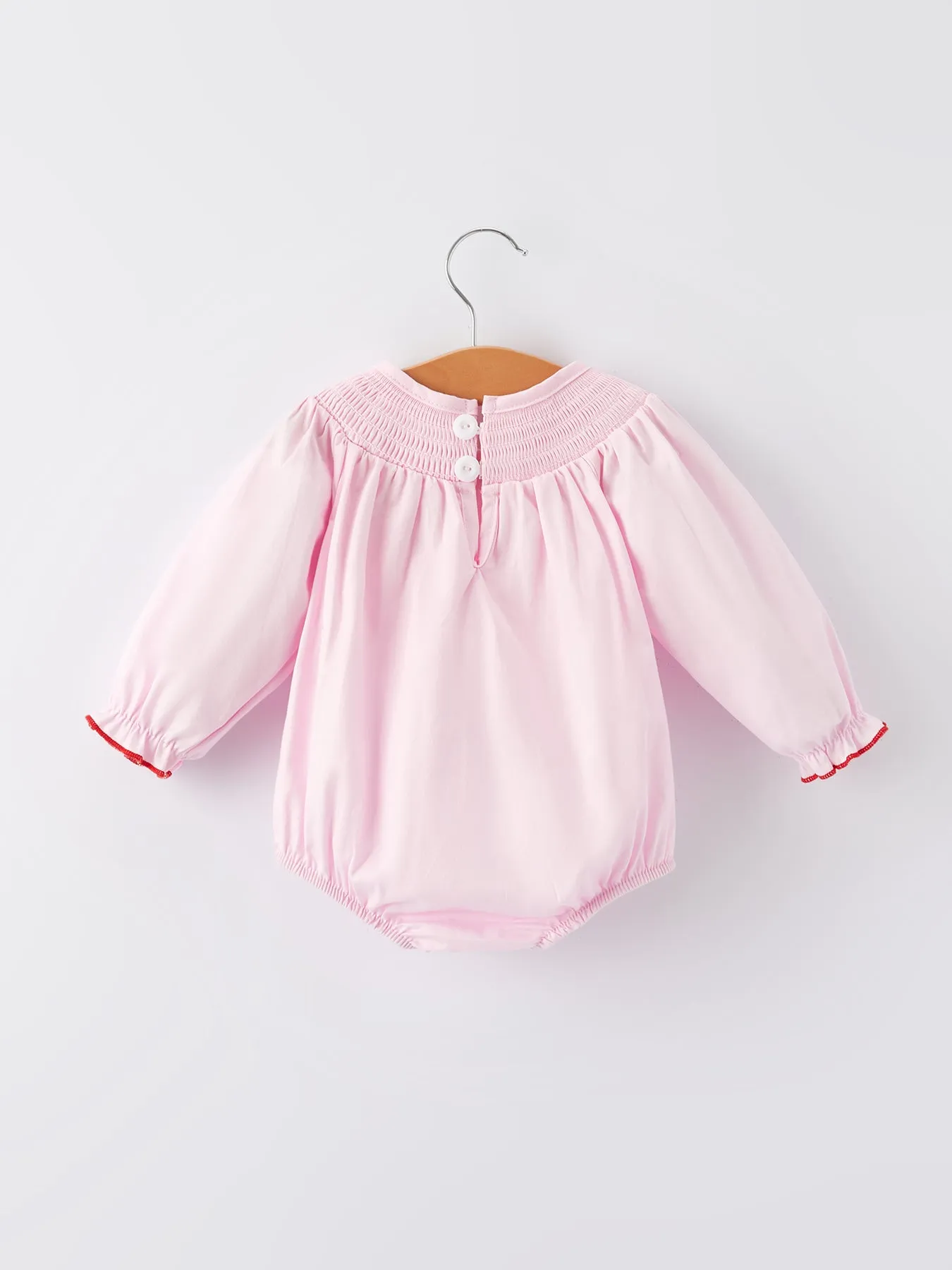 Pink Smocking Embroidery Long Sleeve Girls Romper