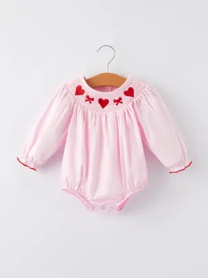 Pink Smocking Embroidery Long Sleeve Girls Romper