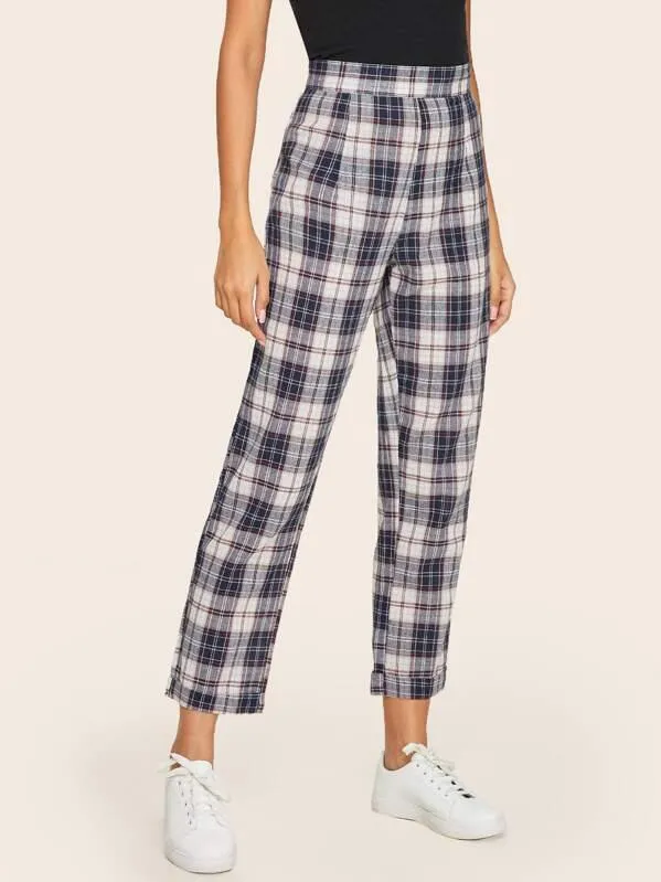 Plaid Print High Waist Pants