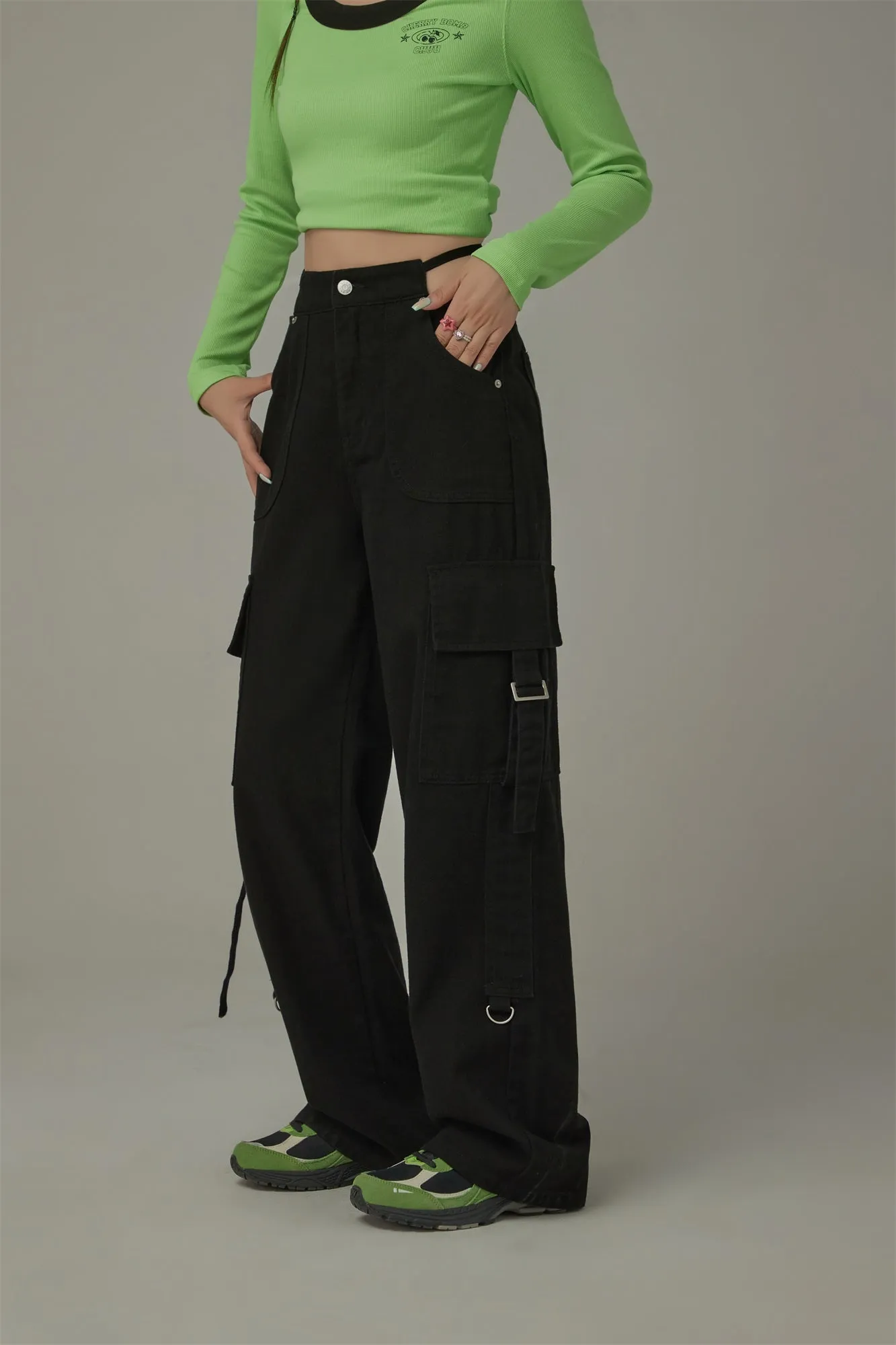 Pocket Straps Cargo Wide Pants