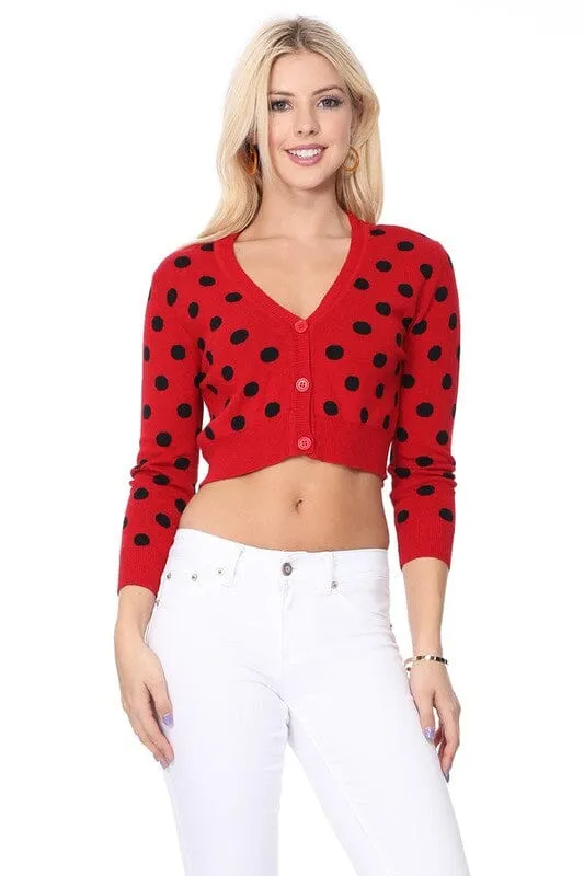 Polka Dot Jacquard Cropped Bolero Sweater Cardigan