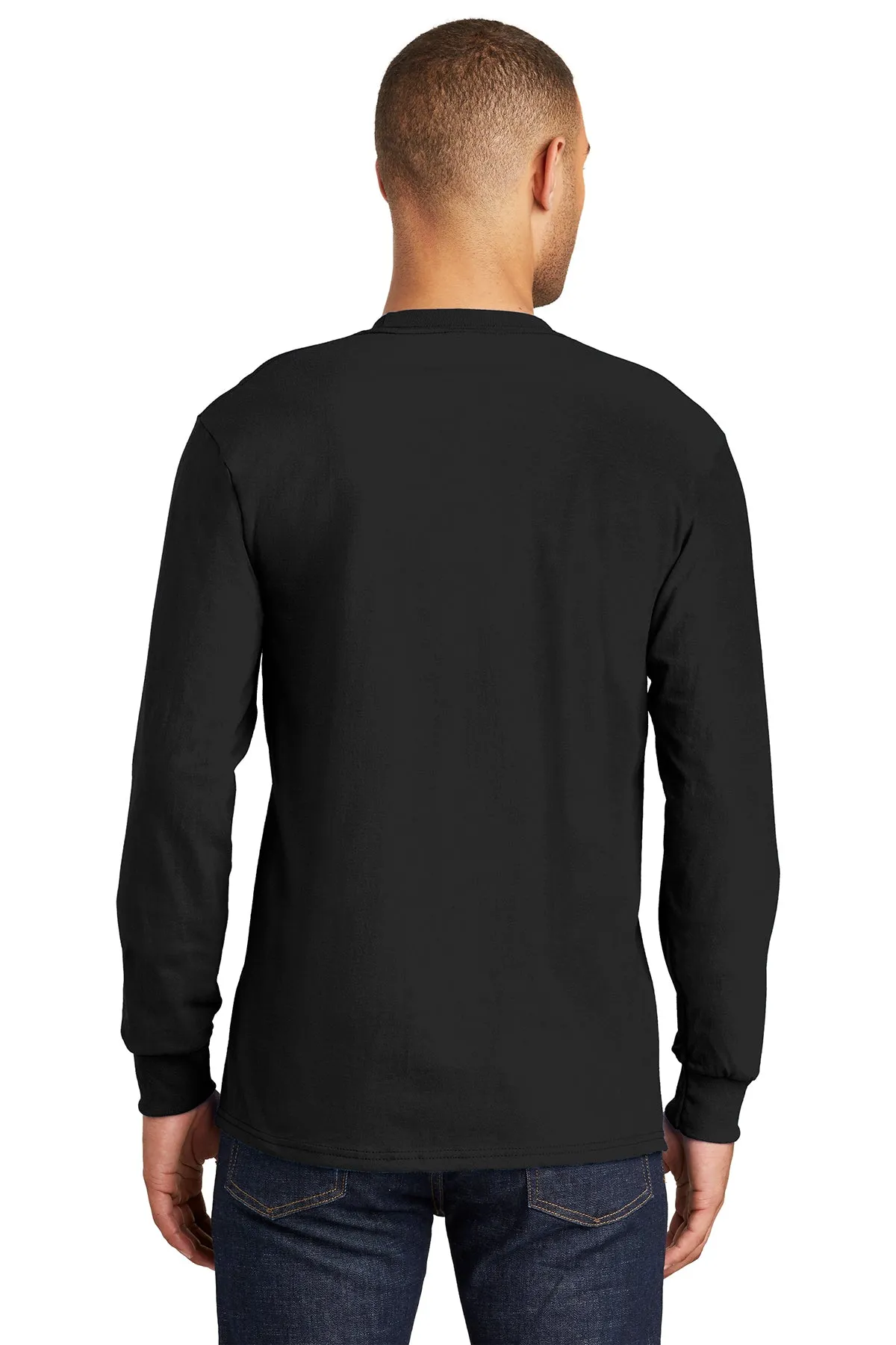 Port & Company Tall Long Sleeve Custom Essential Pocket Tee's, Jet Black